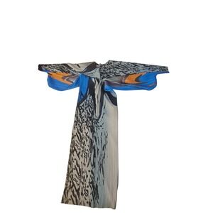 Beulah Style Pleated Abstract Print Maxi Dress Blue Orange Gray Boho Women NWT